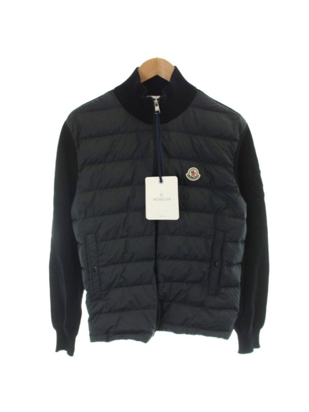 Moncler Cardigan Down Jacket Cotton Knit Switch Padded Zip Up Black M